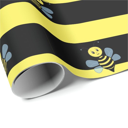 Hummeln auf schwarz-gelb gestreift geschenkpapier (Rolleneckpunkt)