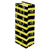 Hummeln auf schwarz-gelb gestreift geschenktüte für weinflaschen (Vorderseite Schrägansicht)