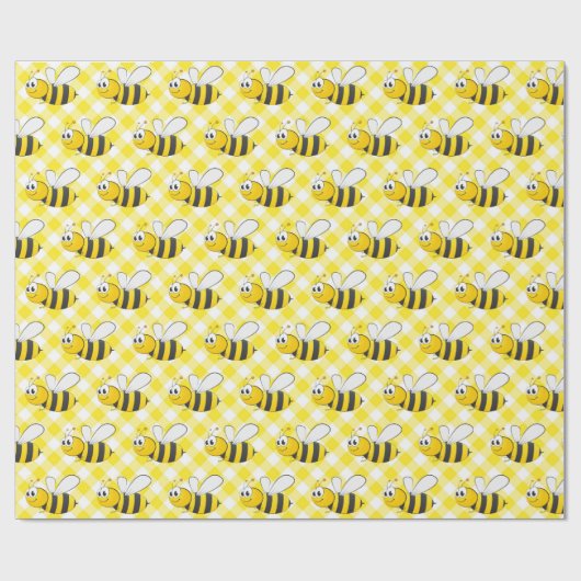 Hummeln auf Yellow Gingham Geschenkpapier (Flach)