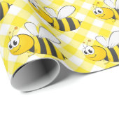 Hummeln auf Yellow Gingham Geschenkpapier (Rolleneckpunkt)