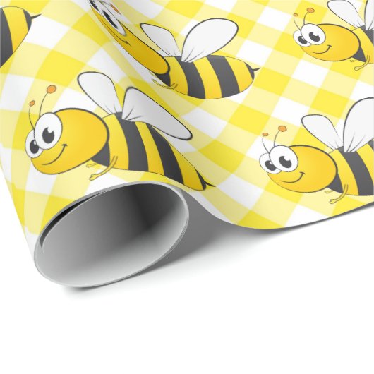 Hummeln auf Yellow Gingham Geschenkpapier (Rolleneckpunkt)
