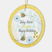 Hummeln aus Cartoon auf blauem, gelbem Hintergrund Keramik Ornament (Links)