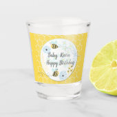 Hummeln aus Cartoon auf blauem, gelbem Hintergrund Schnapsglas (Vorderseite)