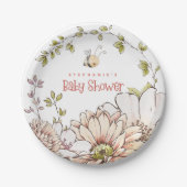 Hummeln Florals Korallenschild Kinderdusche Pappteller (Vorderseite)