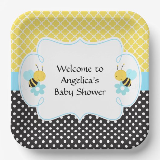 Hummeln Gelb und Schwarze Babydusche (Junge) Pappteller (Vorderseite)