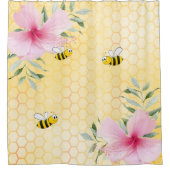 Hummeln Gelbe Honigwabenflorale Rosa Blüten Duschvorhang (Vorderseite)