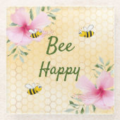 Hummeln Gelbe Honigwabenflorale Rosa Blüten Glasuntersetzer (Vorderseite)