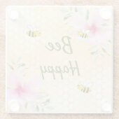 Hummeln Gelbe Honigwabenflorale Rosa Blüten Glasuntersetzer (Rückseite)