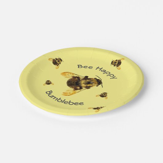 Hummeln glücklich gelb pappteller (Schrägansicht)