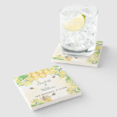 Hummeln Honig Gelbe Blüten Hochzeit Steinuntersetzer (Seitenansicht)