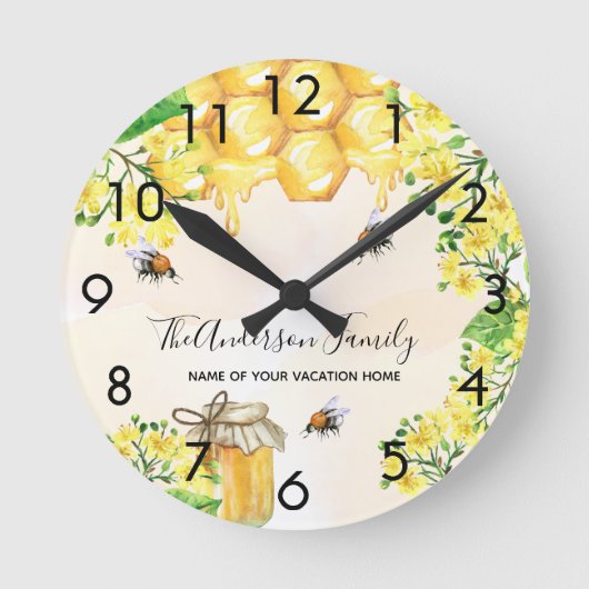 Hummeln, Honigblütenblüten Runde Wanduhr (Vorderseite)