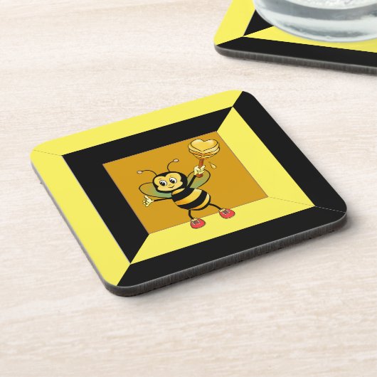 Hummeln in der geometrischen Form Schwarz/Gelb Getränkeuntersetzer (Linke Seite)