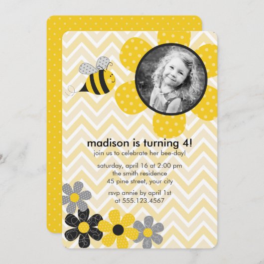 Hummeln-Kindergeburtstag-Party Einladung (Vorne/Hinten)