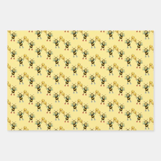 Hummeln mit Herz- und Honigwabenverpackung Geschenkpapier Set (Vorderseite)