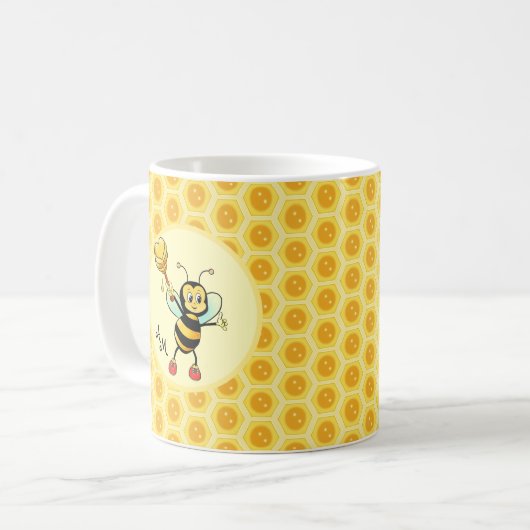 Hummeln mit Herz und Monogramm Kaffeetasse (Vorderseite Links)