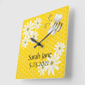 Hummeln mit Honeycomb und Daisies Signature Quadratische Wanduhr (Winkel)