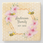 Hummeln Rosa Blumenblätter Familienname Steinuntersetzer (Vorderseite)