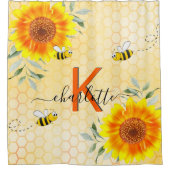 Hummeln Sonnenblumen Gelbe Honigwabenmonogramm Duschvorhang (Vorderseite)