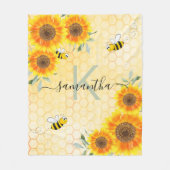 Hummeln Sonnenblumen Gelbe Honigwabenmonogramm Fleecedecke (Vorderseite)