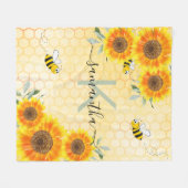 Hummeln Sonnenblumen Gelbe Honigwabenmonogramm Fleecedecke (Vorderseite (Horizontal))