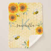Hummeln Sonnenblumen Gelbe Honigwabenmonogramm Sherpadecke (Vorderseite)