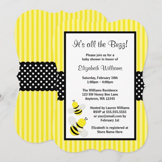 Hummeln Stripte Dots Kinderdusche Einladungen (Vorne/Hinten)