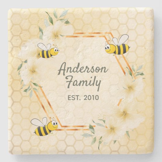 Hummeln tropisch blorgelbe Monogramm Steinuntersetzer (Vorderseite)