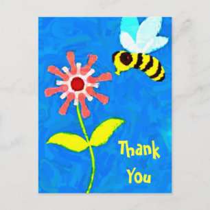 Hummeln und Blume Cartoon Danke Postcard Postkarte