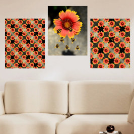 Hummeln und Gaillardia Blume Boho Chic Bilderwand Sets