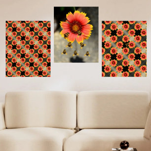 Hummeln und Gaillardia Blume Boho Chic Bilderwand Sets