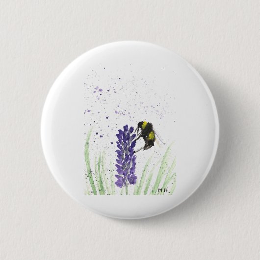 Hummeln und Lavendelwasserfarbe Button (Vorderseite)