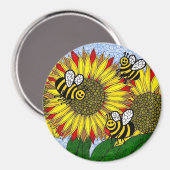 Hummeln und Sonnenblumen Magnet (Vorderseite/Rückseite)