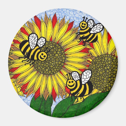 Hummeln und Sonnenblumen Magnet (Vorne)