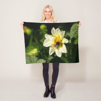 Hummeln und weißes Dahlia-Foto Fleecedecke