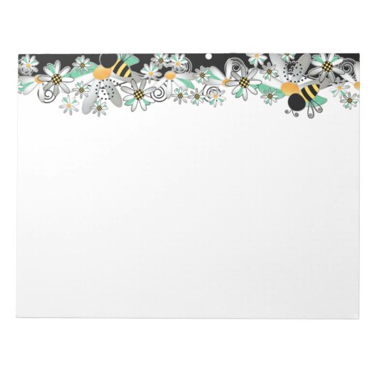 Hummeln, weiße Milchsorten und schwarze Polka-Punk Notizblock (Vorderseite)