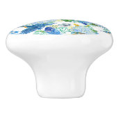 Hummende Vögel und blaues Hydrangea Keramikknauf (Seitenansicht)