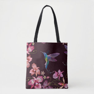 Hummende Vögel und exotische Orchideen, tropische  Tasche