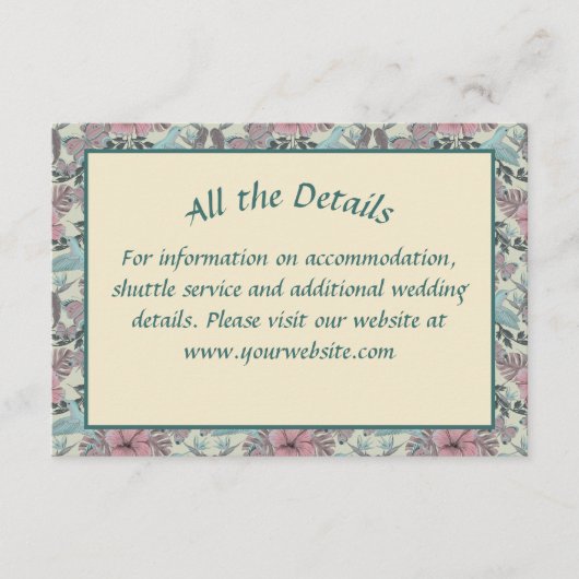 Hummender Vogel und Hibiskus - Hochzeitszittel Begleitkarte (Vorderseite)