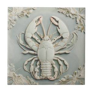 Hummer Art Nouveau Faux-Relief Mint Pastell Fliese