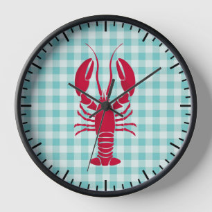 Hummer auf blauem Gingham-Küchenstil Uhr