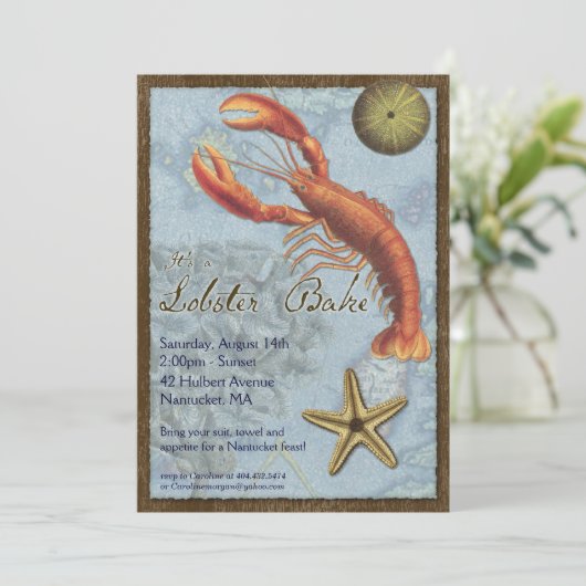 Hummer backen - Strand-Party - am Ufer Einladung (Stehend Vorderseite)