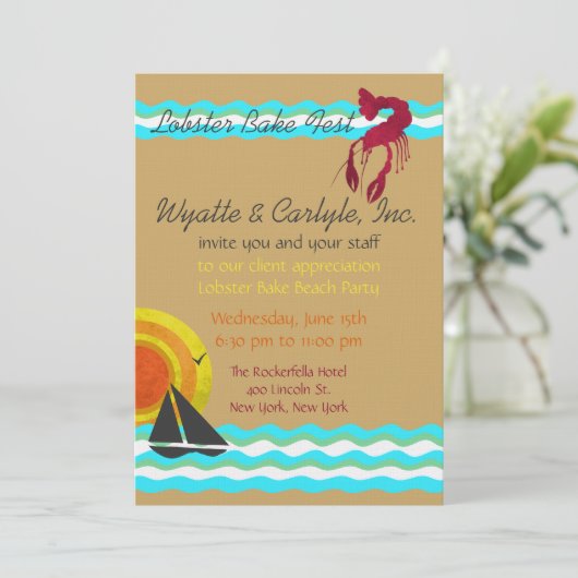 Hummer Bake Beach Party Einladung (Stehend Vorderseite)