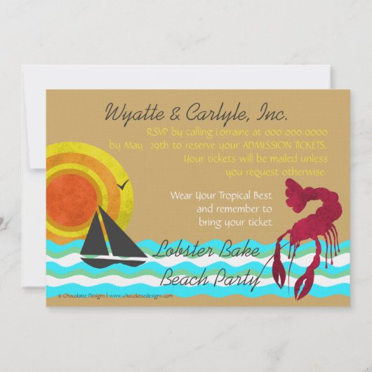 Hummer Bake Beach Party Einladung (Rückseite)