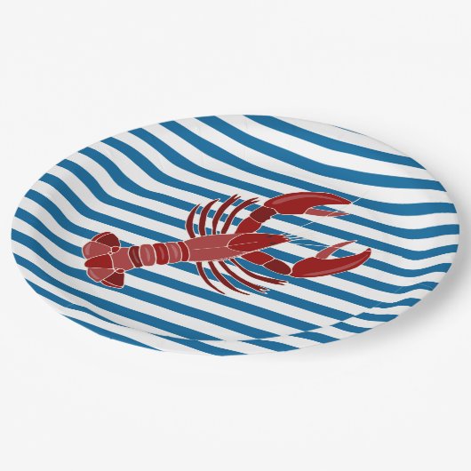 Hummer-blauer und weißer Streifen-Papier-Teller Pappteller (Schrägansicht)