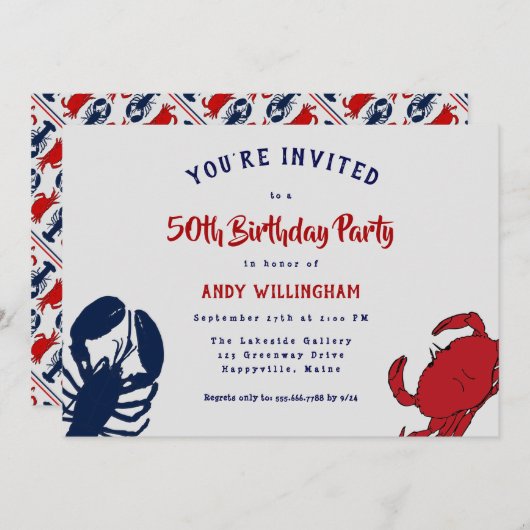 Hummer Crab Seine Party Einladung zum Geburtstag M (Vorne/Hinten)