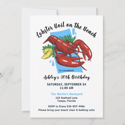 Hummer Craw fish Boil Beach Party Einladung (Vorderseite)