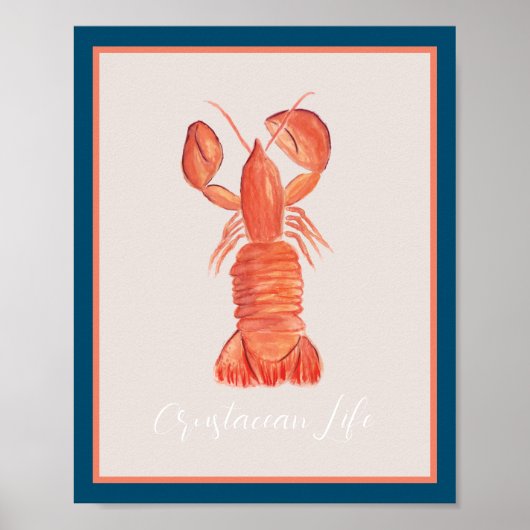 Hummer Crawfish Crustacean Watercolor Earthy Poster (Vorne)
