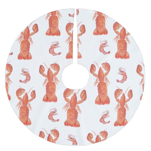 Hummer Crustacean Watercolor Painted Muster Polyester Weihnachtsbaumdecke (Vorderseite)