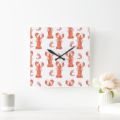 Hummer Crustacean Watercolor Painted Muster Quadratische Wanduhr (Zuhause)