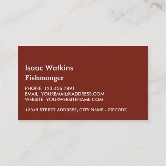 Hummer, Fischmonger/Ehefrau, Fischmarkt Visitenkarte (Rückseite)